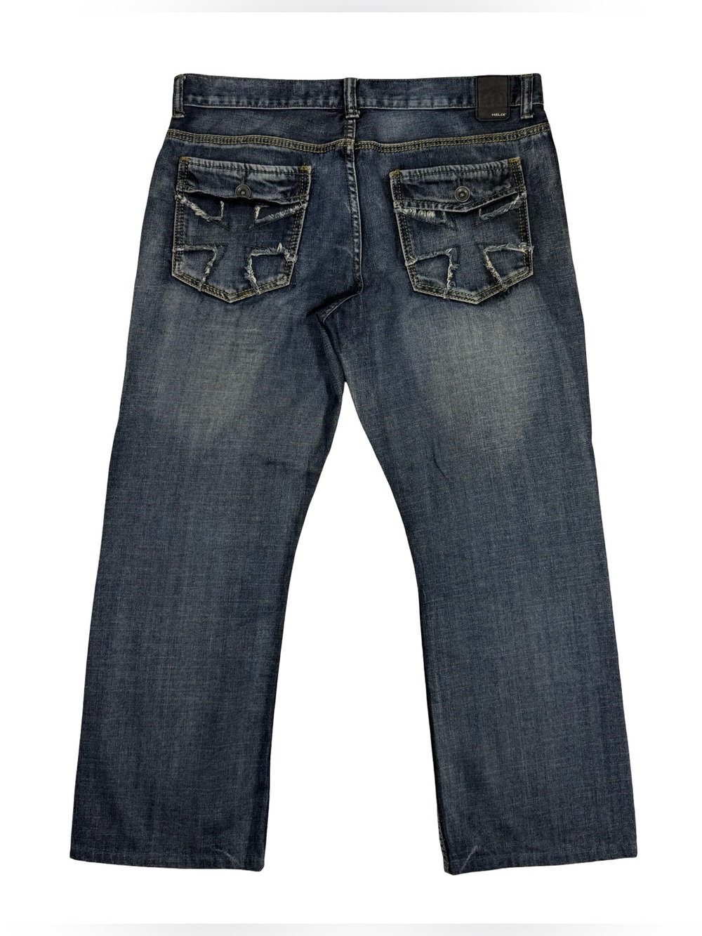 Helix Jeans Mens 34x30 Relaxed Bootcut Distressed Blue Denim Y2K Grunge Baggy